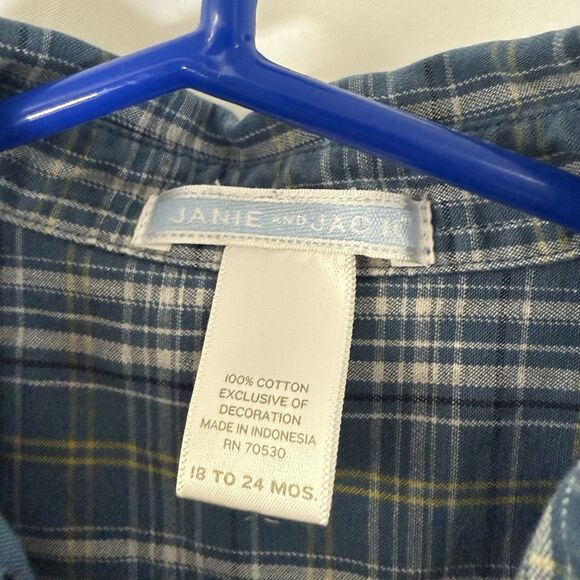 Janie & Jack Shirt Baby Boy 18 to 24 Months Blue Plaid Long Sleeve Button Up - Picture 2 of 6